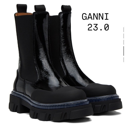【本日お渡し可能】GANNI 23.0 レザー　ブラック チェルシー サイドゴア ブーツ 厚底