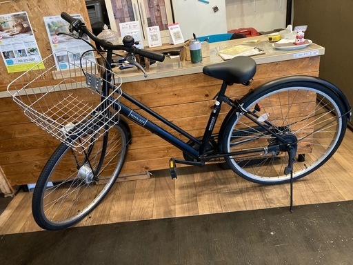 【前タイヤ新品！LEDオートライト】6段変速　26インチ自転車　マットブラック