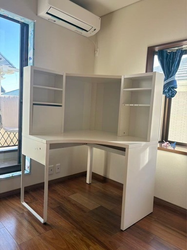 IKEA MICKE テーブルデスクミッケ コーナーワークステーション, ホワイト スタンドライト付き勉強机学習机