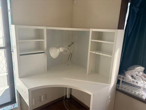 IKEA MICKE テーブルデスクミッケ コーナーワークステーション, ホワイト スタンドライト付き勉強机学習机