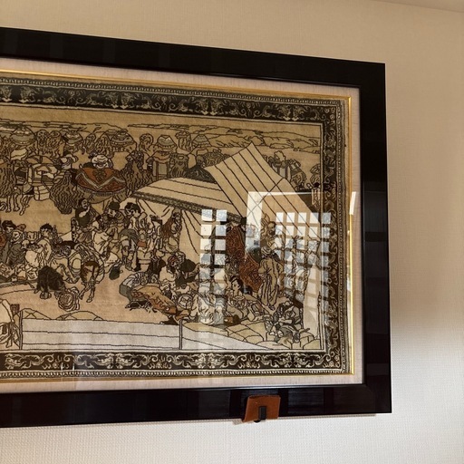 中国段通 シルクロード往来図｜美術用オーダー額装｜横123×縦52cm｜壁掛け