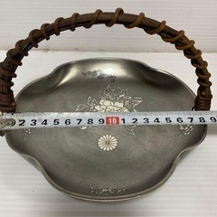 さつま 錫 すず 岩切 皿 取手付き 菊の御紋入り 本錫 伝統工芸品 希少品の画像