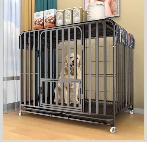 【新品】犬用ゲージ中型犬 大型犬 屋根付き 頑丈な フルスクエアチューブ犬用クレート、サイレント4輪、110*72*95cm
