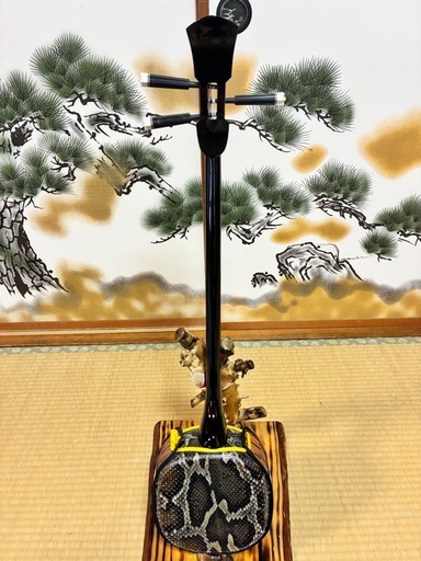 沖縄三線黒木上質コクタン！江戸ユナー型！本蛇皮一枚張り！⑤ (ちょこ