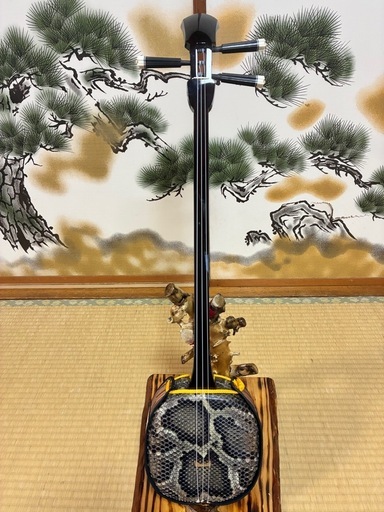 沖縄三線黒木上質コクタン！江戸ユナー型！本蛇皮一枚張り！⑤ (ちょこ