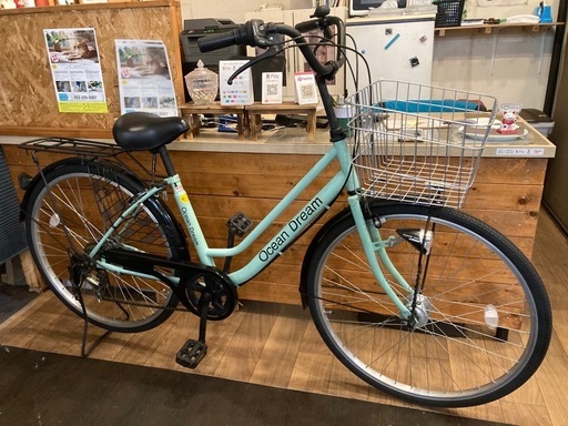 LEDオートライト】6段変速26インチ自転車パステルグリーン (猫の手堂