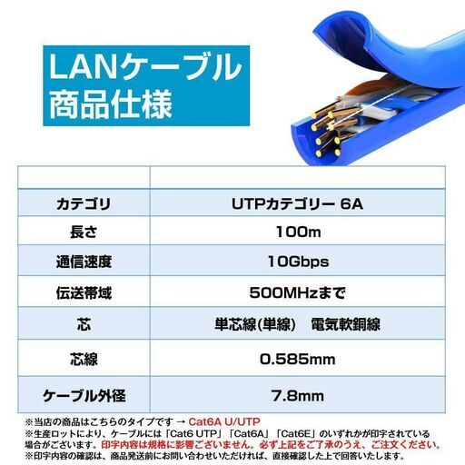 LANケーブル自作セット 貫通コネクタ100個+かしめ工具+LANテスター+CAT6ALANケーブル100m RJ45 8P6P 貫通型 簡単 圧着 プラグ DIY ネットワーク 配線