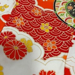 オレンジ 花柄 太鼓 着物 七五三の画像