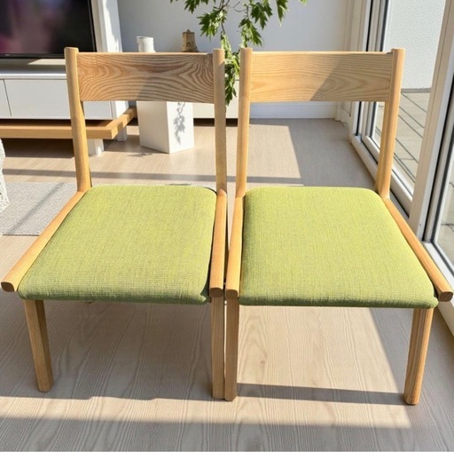 【北欧風：美品】ダイニングチェア　ローチェア　グリーン セット販売