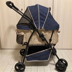 【ペットカート】わんわんカート 多頭用DXplus-N デニム柄×ベージュの画像