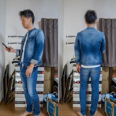 STUDIOUS(ステュディオス) ストレッチ ヴィンテージデニムセットアップ テーパードスキニー ブルー 美品 S～Mサイズ ブルゾンの画像