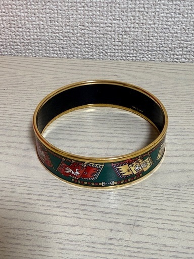 エルメス エマイユGM フラッグ＆バード 七宝焼 金メッキ 緑 約35g