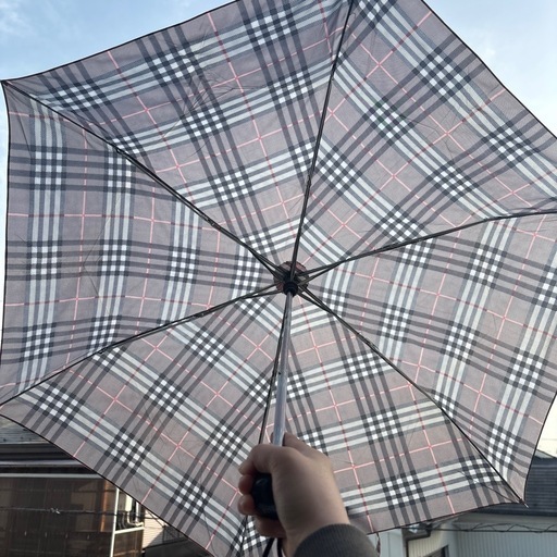 新品未使用折りたたみ傘ワンタッチ式赤/チェック柄 (つゆ) 大師前の