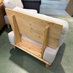 二人掛けソファ　2人掛けソファ　おしゃれソファ　おしゃれ家具　チェア　ウッド　木製　生成色【2セット売り】の画像