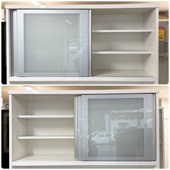 【超美品‼️】定価24万♪ 松田家具 117cm幅キッチンボード 食器棚 収納家具 鏡面仕上げホワイト♪の画像