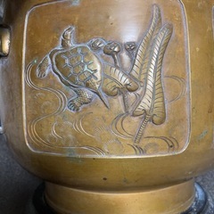 骨董宣徳火鉢-亀と鳥柄-手あぶり火鉢ー悪質な質問者ブロックさせて頂きますの画像