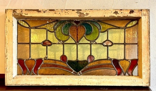 イギリスアンティークステンドグラス窓枠全面あざやかな柄色ありの貴重