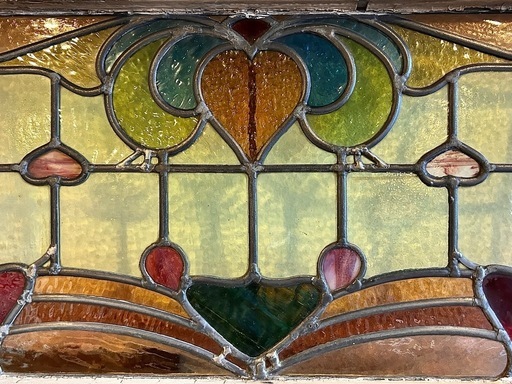 イギリスアンティークステンドグラス窓枠全面あざやかな柄色ありの貴重