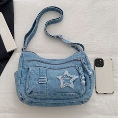 デニムショルダーバッグ かわいい カジュアル 軽量の画像