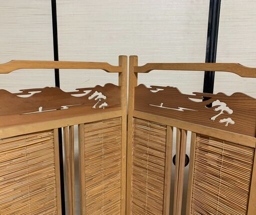 和風 木製 衝立 パーテーション 屏風 間仕切り 古民具 4連 現状品