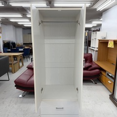 ①【美品‼️】ニトリ 60cm幅ワードローブ クローゼット 衣類収納家具 木目調ホワイト♪の画像