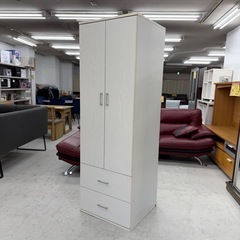 ①【美品‼️】ニトリ 60cm幅ワードローブ クローゼット 衣類収納家具 木目調ホワイト♪の画像