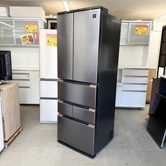 【超美品‼️】シャープ 2021年製 457Lノンフロン冷凍冷蔵庫 自動製氷 プラズマクラスター 人感センサー＆音声案内（しゃべる冷蔵庫） ダークメタル♪の画像