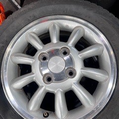 【ホイール1本】スズキラパン純正アルミホイール HE21S アルミホイール 13インチ 1本 中古 スタッドレスタイヤ付き 155/65R13の画像