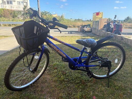 24インチ 子供用自転車 青 前カゴ付き 24インチ シティサイクル 青色