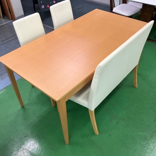 ダイニングテーブルセット　ダイニングチェア　長椅子　白　ホワイト　引き出し付き　オシャレ家具　インテリア