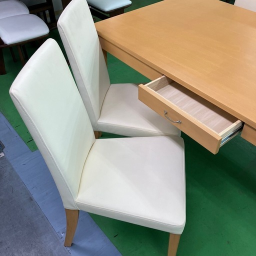 ダイニングテーブルセット　ダイニングチェア　長椅子　白　ホワイト　引き出し付き　オシャレ家具　インテリア