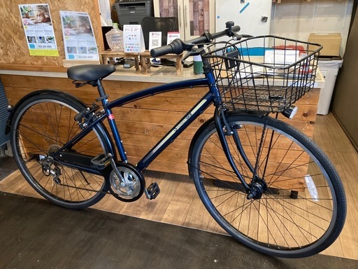 LEDオートライトシティクロス】6段変速27インチ自転車ネイビー (猫の手