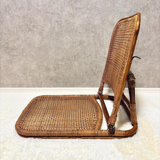 ラタン 籐家具 座椅子 折りたたみ リクライニング 2段階 昭和レトロ 和
