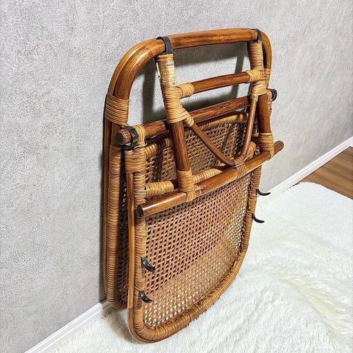 籐家具　折りたたみ座椅子 リクライニング　背もたれ付き　ラタン ラタン 籐家具 座椅子 折りたたみ リクライニング 2段階 昭和レトロ 和