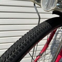 【返品保証付き】　No701　大型バッテリー電動アシスト自転車　返品保証付き　26インチ　パナソニック ティモ・W　2017年型　ピンク　バッテリー8Ah（ロングモード40km以上）レンタサイクル店で使用していた自転車。メンテナンス済み。タイヤ、チューブ1年以内に交換、9分山。の画像