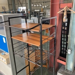 伸縮式ランドリーラック　洗濯機棚　ランドリー収納　茶色　ブラウン　黒　ブラック　棚　収納家具【棚の高さも変えれます/横の長さも変えれます】の画像