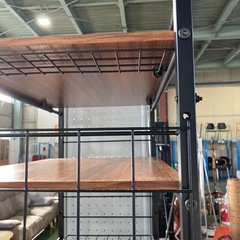 伸縮式ランドリーラック　洗濯機棚　ランドリー収納　茶色　ブラウン　黒　ブラック　棚　収納家具【棚の高さも変えれます/横の長さも変えれます】の画像