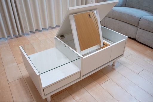 美品】LOWYA ドレッサー ローテーブル ホワイト 可動ミラー・収納付