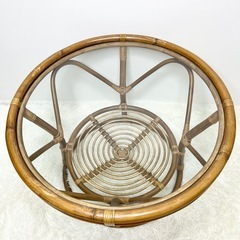 ラタン 籐 ガラス 丸テーブル 昭和レトロ ヴィンテージ インテリアの画像