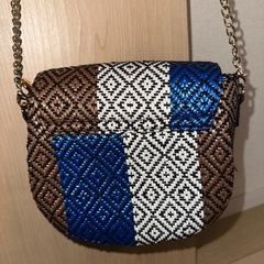LLQ ショルダーバッグ　織り柄　青白茶色　レディース　ダク付きの画像