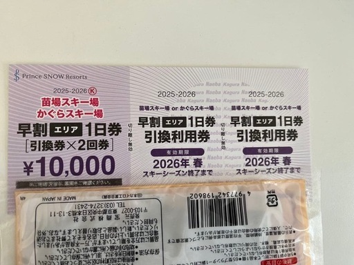 苗場・かぐらスキー場1日利用券✕2枚