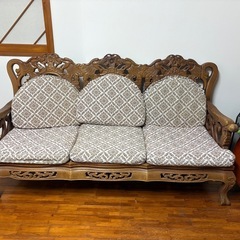 買値100万相当！豪華！唐木彫刻 応接家具ソファ 五点セット（石天板）の画像