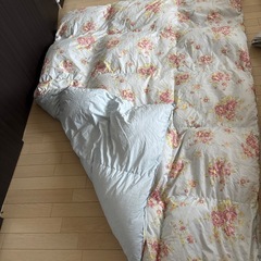 羽毛布団水色の画像