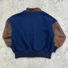 Plain + Simple ウールスタジャン レザー袖 ワッペン ネイビー XL カナダ製の画像