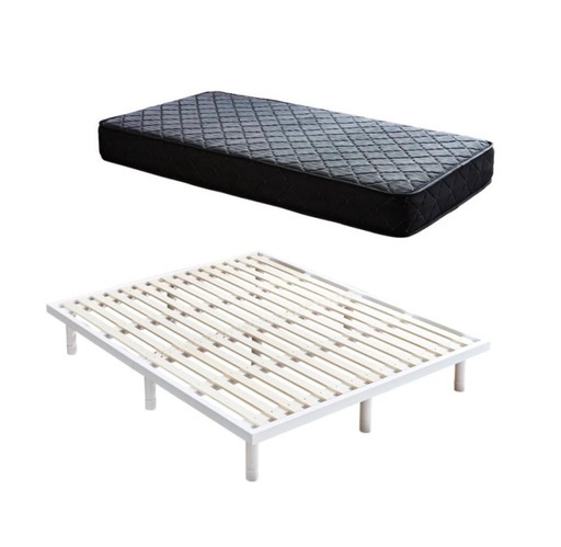 クイーンサイズ　すのこベッド マットレス　木製 厚さ20cmポケットコイルマットレスセット 耐荷重350kg ヘッドレス 高さ4段階