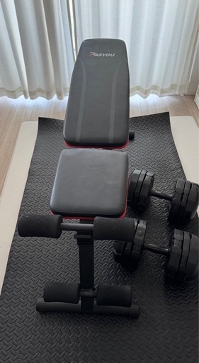 【値下げ】トレーニングセット3点（ベンチ、ダンベル、マット ）