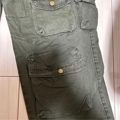 11KN 多ポケット カーゴパンツ M オリーブグリーン ワイド ミリタリーの画像