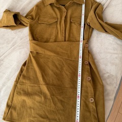 マスタードカラー 長袖シャツワンピースMの画像
