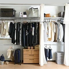 ツッパリクローゼットハンガーラック　 フロントハンガー付（オールカーテン）の画像