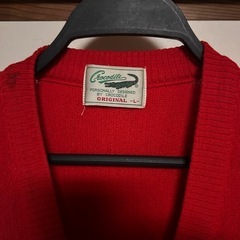 クロコダイル　カーディガン　レッド　古着 カーディガン レッド 古着 L 薄手の画像